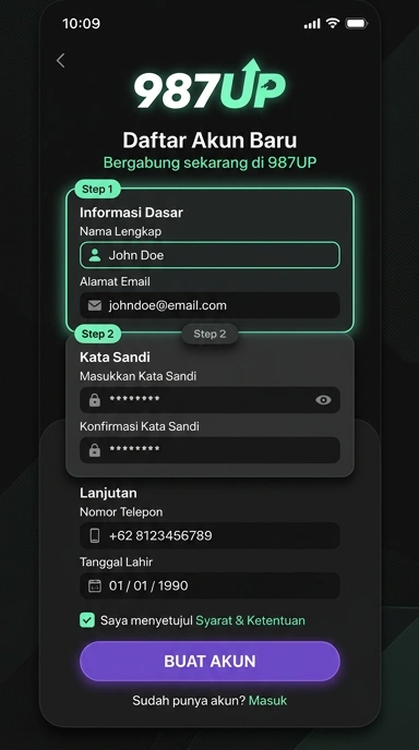 Tampilan halaman daftar 987up