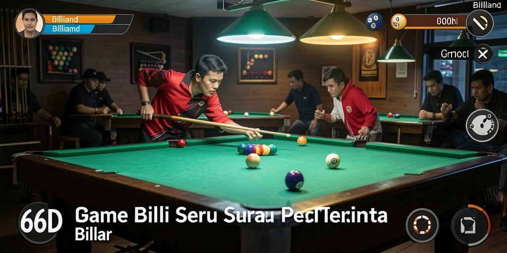 Tampilan antarmuka <strong>66D</strong> dengan meja biliar yang realistis.