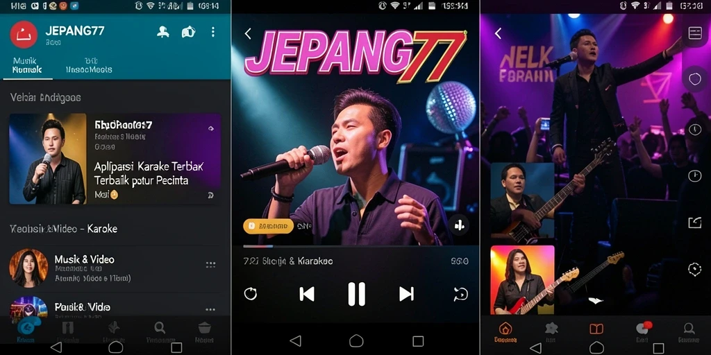 Tampilan antarmuka aplikasi Karaoke JEPANG77 yang menarik dan user-friendly.