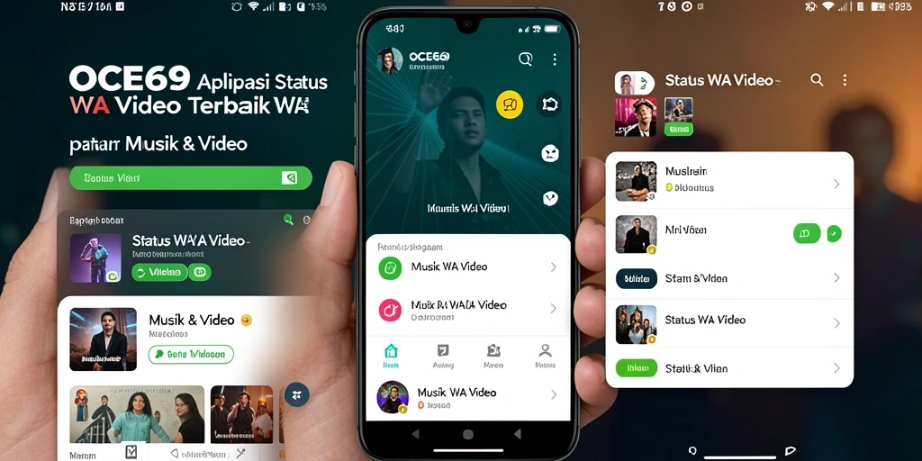 Tampilan antarmuka utama OCE69 dengan fitur Status WA Video yang menarik.